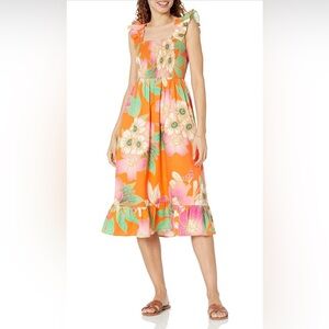 The Drop 100% cotton Kimi Ruffled-Shoulder Smocked Midi Nap Dress